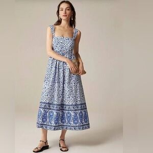 J. Crew Tall Square-Neck Midi Dress in Bandana Print in 14T